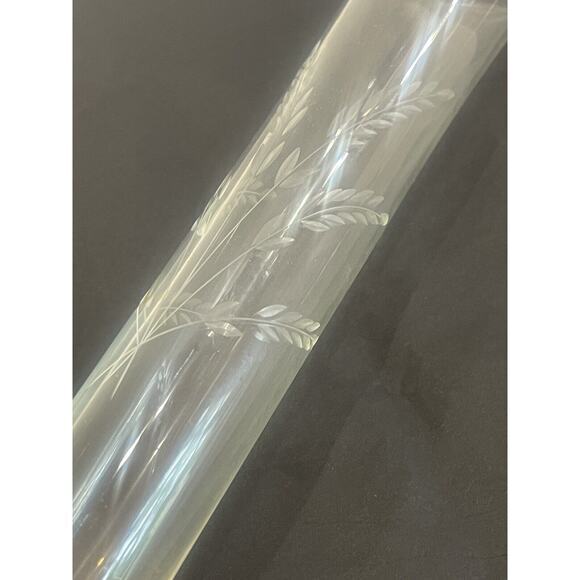 Vintage Web Pewter & Etched Crystal Bud Vase Scalloped Edge Wheat Design 11" - Picture 3 of 7